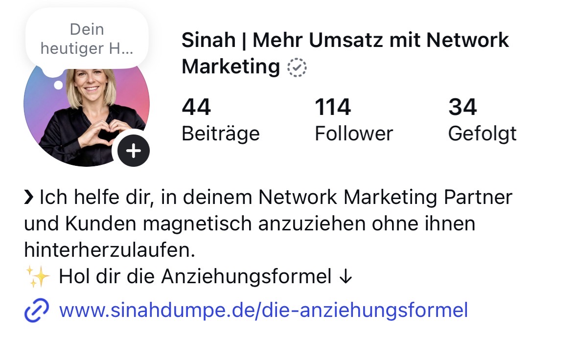 Instagram-Profil von Sinah als Beispiel
